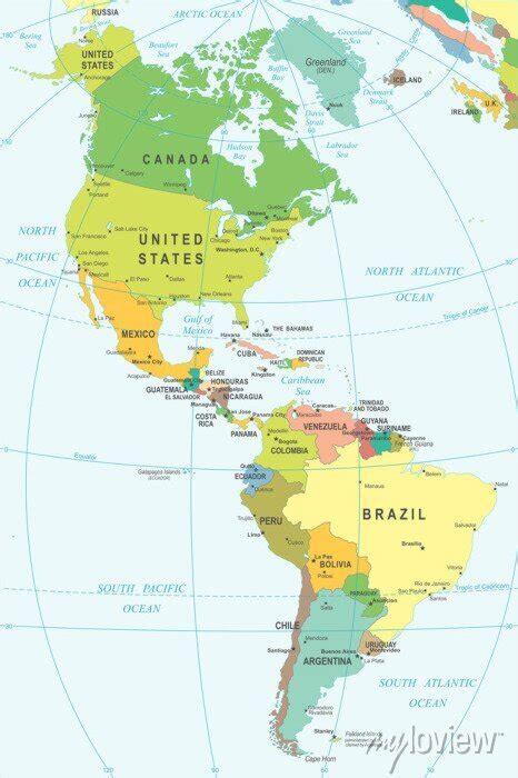 North And South America Map Highly Detailed Vector Illustration