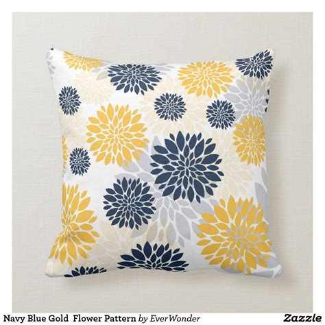 Navy Blue Gold Flower Pattern Throw Pillow Throw Pillows Patterned Throw Pillows