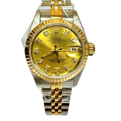 Tp Rolex Ladies Datejust 69173 26mm Half Gold Diamond Gold Dial