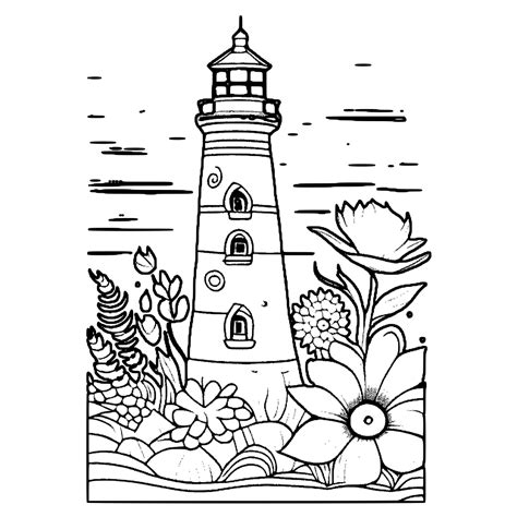 Floral Lighthouse Coloring Page · Creative Fabrica