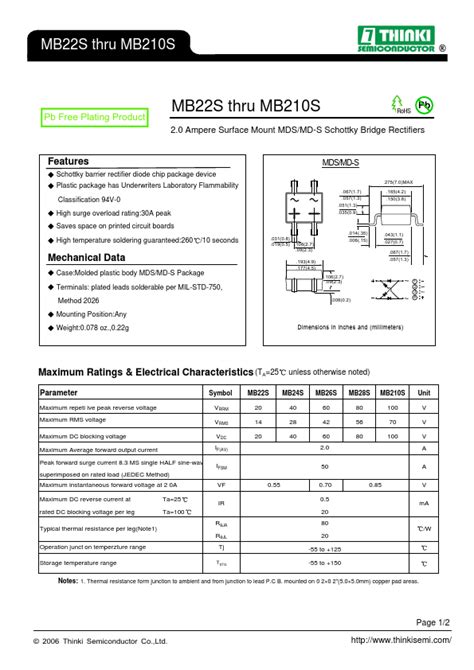 MB22S Datasheet MB22S MB210S 2 0 Ampere Surface Mount MDS MD S