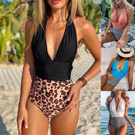 Beach Bikini Solid Color Women S Swimsuit Sexy Ombre One Piece Swimwear