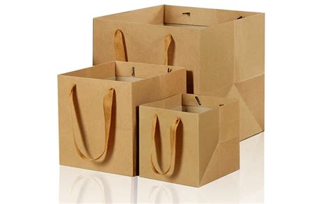 Yesland 30 Pack Kraft Bags With Ribbon Handles 3 Sizes