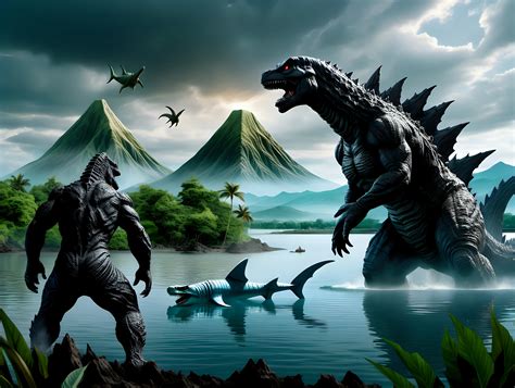 Epic Battle of Godzilla and Monster Shark Witnessing Dinosaur Kingdom ...