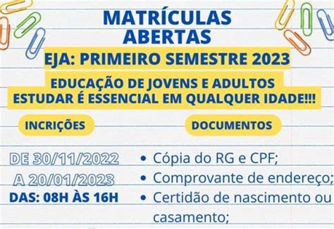 Notícia Matrículas Abertas Eja 2023 Prefeitura Municipal De Bofete