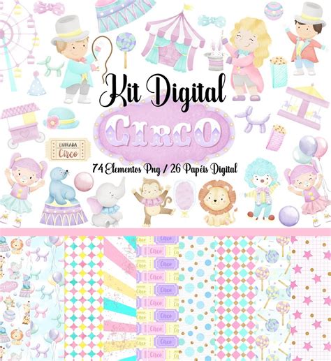 Kit Digital Circo Rosa Aquarela Elo Produtos Especiais