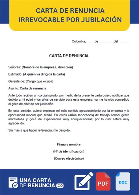 ᐅ Carta de Renuncia Irrevocable por Jubilación Ejemplos