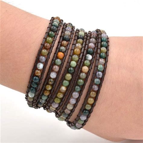 Genuine Leather 5 Wrap Braided Beaded Bracelets Petagadget