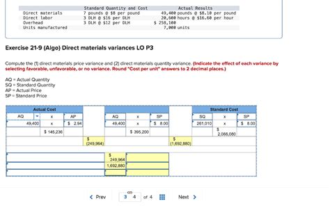 Solved Exercise 21 9 Algo Direct Materials Variances LO P3 Chegg