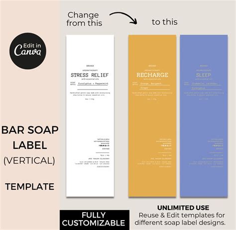 Editable Soap Label Template Canva Bar Soap Labels Printable Etsy