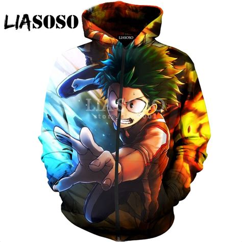 Liasoso D Print Women Men Anime Boku No Hero Academia Hooded Pull Over