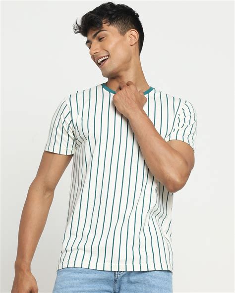 Buy Snazzy Green Stripe T-shirt for Men White-Green Stripes Online at ...