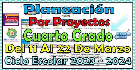 Planeaci N Did Ctica Por Proyectos Del Cuarto Grado De Primaria Del