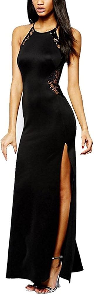 Abendkleid Lang Damen Elegant Mit Spitze Schwarz Vintage Schulterfrei