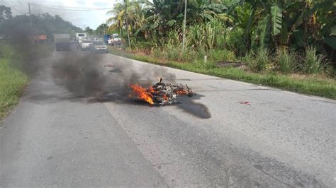 In Bau Motorcycle Bursts Into Flames Following Crash With Car