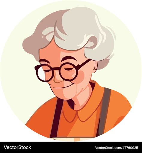 Smiling Cartoon Grandma Portrait Flat Design Vector Image