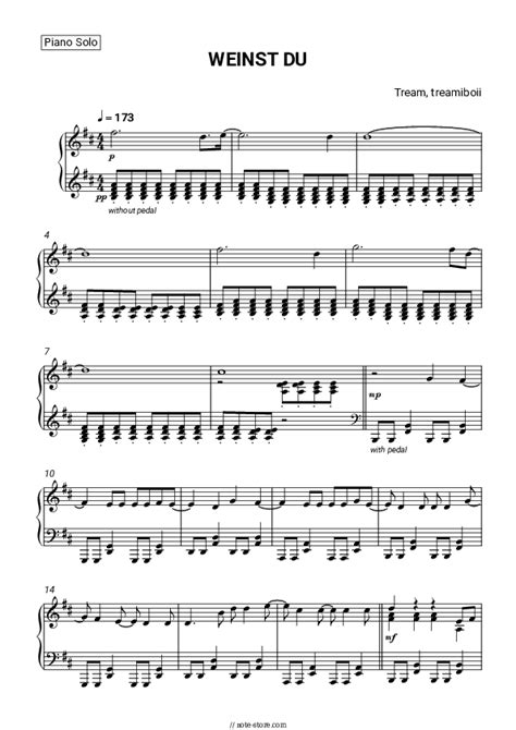 Weinst Du Piano Sheet Music Tream Treamiboii In Note Store Piano