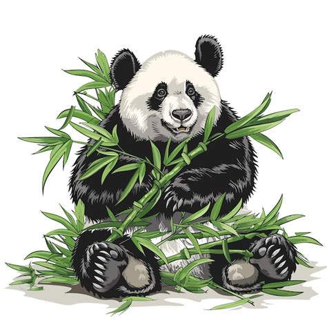 Un Dibujo De Un Oso Panda Con Bamb En El Fondo Vector Premium