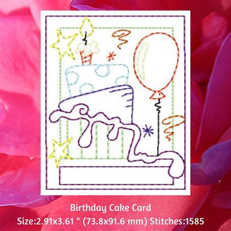 DIY Machine Embroidery Card Design Birthday Cake Embroidery Etsy