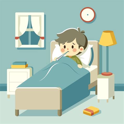 Premium Vector | Cartoon illustration of a sick boy in bed