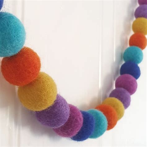 Rainbow Pom Pom Garland Felt Ball Nursery Decor Etsy