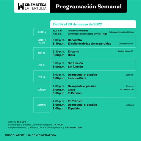 Museo La Tertulia On Twitter Conoce La Programaci N De Esta Semana