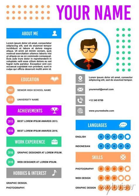 A Curriculum Vitae Resume Design Template Vector Cartazes Para A