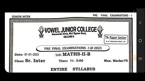 Senior Inter Maths B Pre Final Paper Syllabus Nd Year Maths