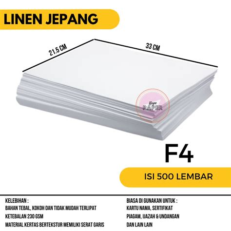 Jual Kertas Linen Rim F Isi Lembar Kertas Sertifikat F Linen