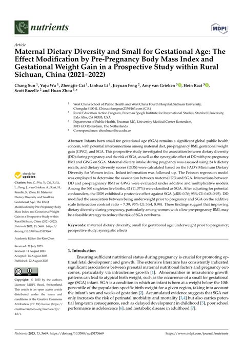 Pdf Maternal Dietary Diversity And Small For Gestational Age The