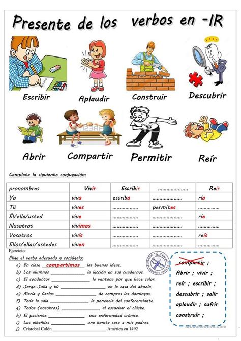 Ejercicios De Verbos En Espanol Para Imprimir