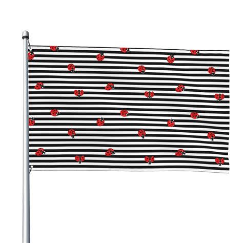 Kll Ladybugs On Black And White Striped Flag 4x6 Ft Parade Party Flag