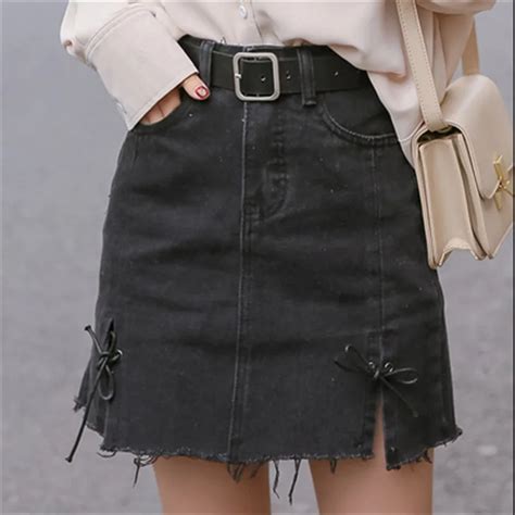 New High Waist A Line Women Denim Skirt Fashion Split Strap Casual