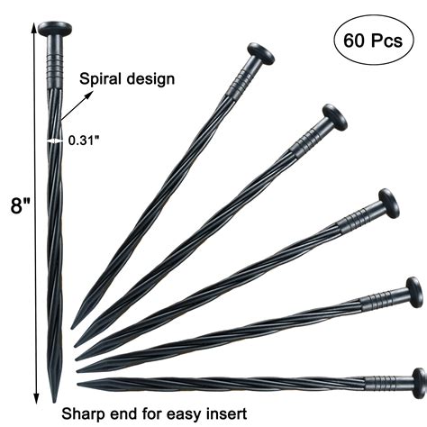 60 Pack 8 Inch Plastic Edging Nails Landscape Edging Stakes Spiral Nylon Yard