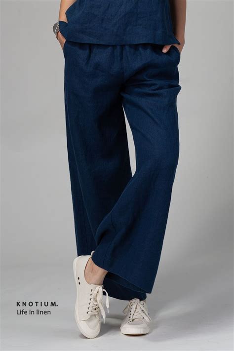 Loose Linen Pants Navy Blue Linen Pants Wide Linen Trousers Linen