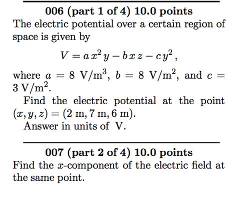 Solved The Electric Potential Over A Certain Region Of Space