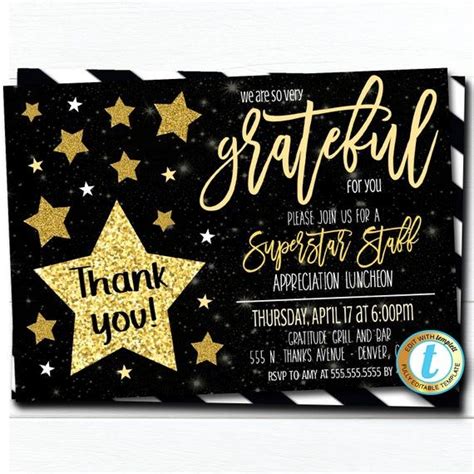 Editable Appreciation Invitation Grateful For You Teacher Superstar