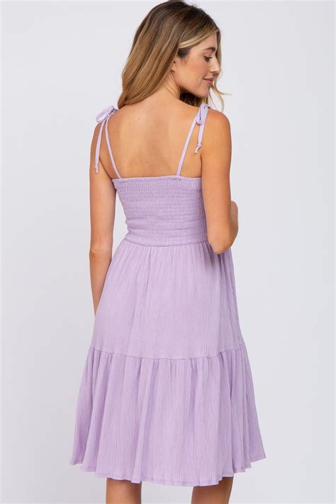 Lavender Smocked Shoulder Tie Maternity Dress Pinkblush