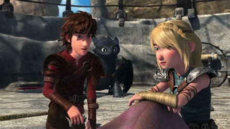 Hiccup And Astrid With Toothless By Their Side From Dreamworks Dragons