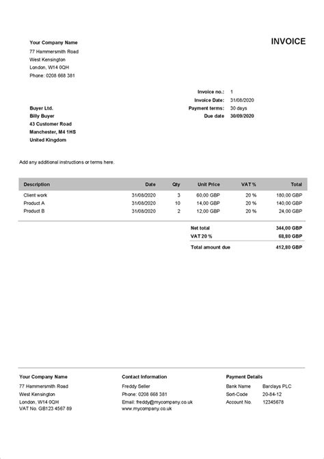 Free Invoice Templates Uk Templates In Word Excel And Pdf