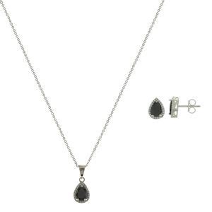 Set Gota Zirconia Negra Onix Bisel Pavé Plata Rodizada Tetera Joyería