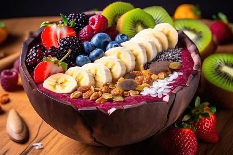 Premium Ai Image Colorful And Healthy Acai Bowl Topped With Fresh