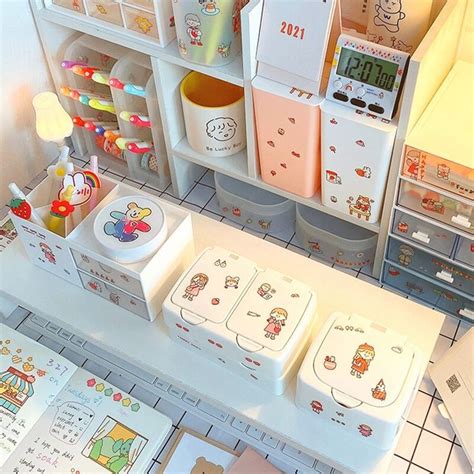 Cute Kawaii Push Button Desktop Mini Storage Organizer Box with Lid | Cute storage boxes, Mini ...