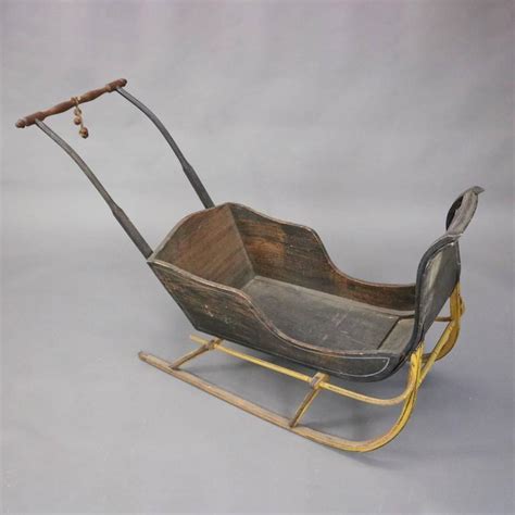 Antique Childs Push Sled With Original Finish And Hand Painted Details