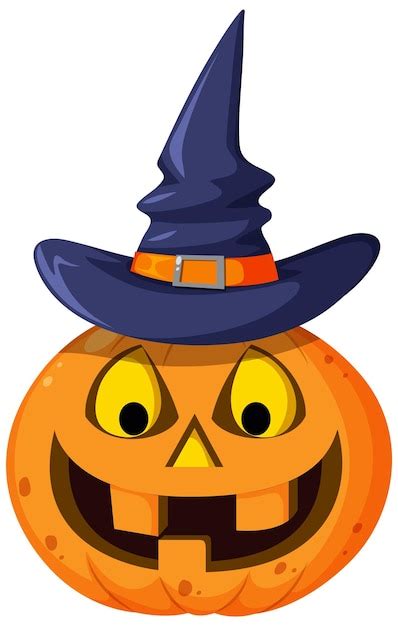 Calabaza De Halloween Con Sombrero De Bruja Vector Premium