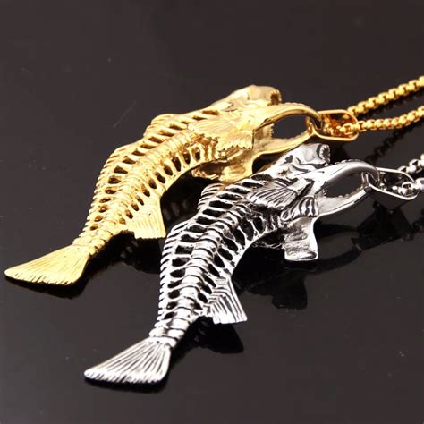 Fashion Men Choker Jewelry Stainless Steel Silver Gold Color Fish Bone