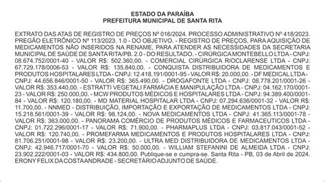 Prefeitura Municipal De Santa Rita Extrato Das Atas De Registro De