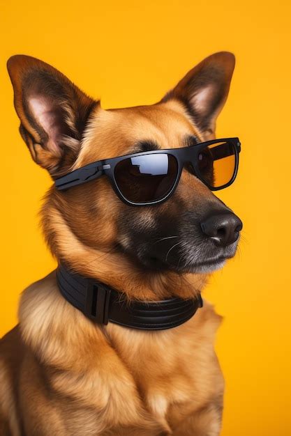 Un Perro Divertido Vestido Con Gafas De Sol En El Fondo Amarillo O