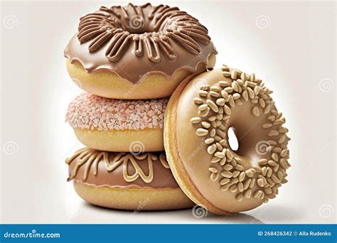 Stack Of Donuts With Chocolate Icing Isolated On White Ai Generative