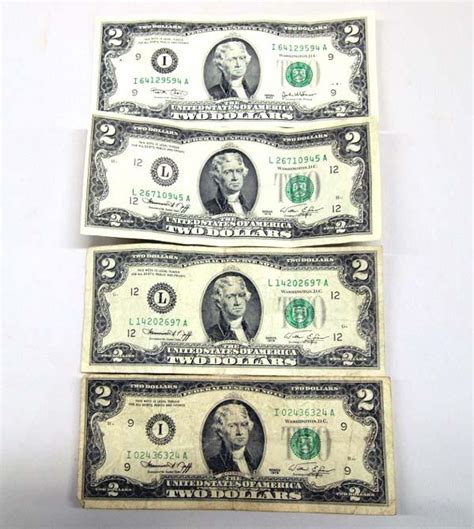 4 Two Dollar Bills, series 1976 & 2003